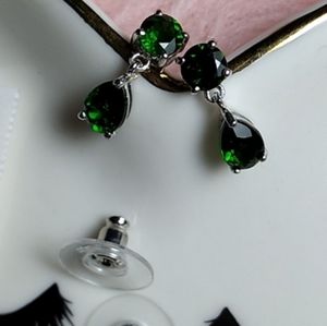 Russian Diopside Drop Earrings Silver Platinum Bond